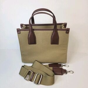 Zara Canvas Mini Tote Bag Khaki Brown 2-Way Crossbody Satchel Minimalist